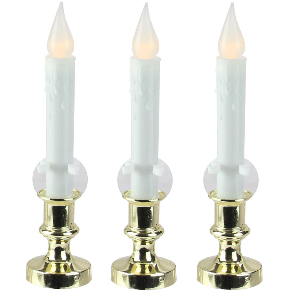 Set of 3 White LED C5 Flickering Window Christmas Candle Lamps with Timer 8.5". The main picture.
