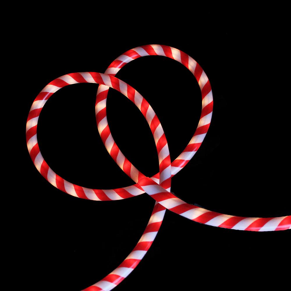 18' Red and White Striped Candy Cane Christmas Rope Light. Picture 2