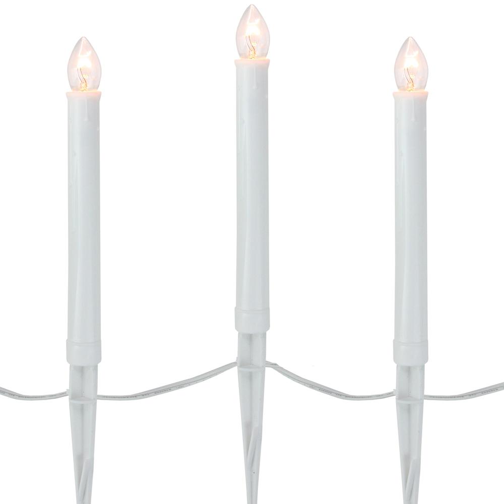 10 White C7 Candle Pathway Markers Christmas Lights - 8" White Wire. Picture 1