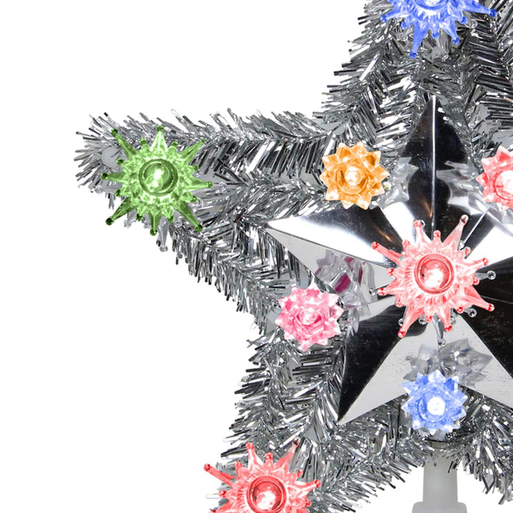 9" Lighted Silver Star Christmas Tree Topper - Multicolor Lights. Picture 3
