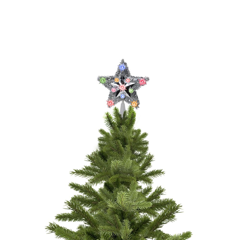 9" Lighted Silver Star Christmas Tree Topper - Multicolor Lights. Picture 4