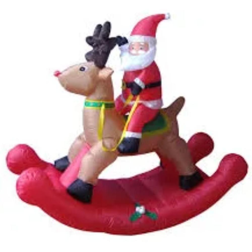 4.75' Pre-Lit Red Inflatable Rocking Reindeer and Santa Outdoor Christmas Yard Decor. Picture 3