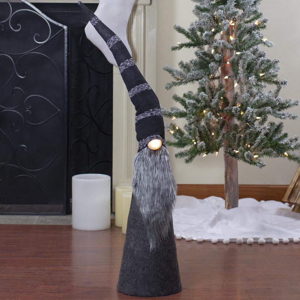 37" LED Lighted Black and Gray Knit Gnome Christmas Figure. Picture 3