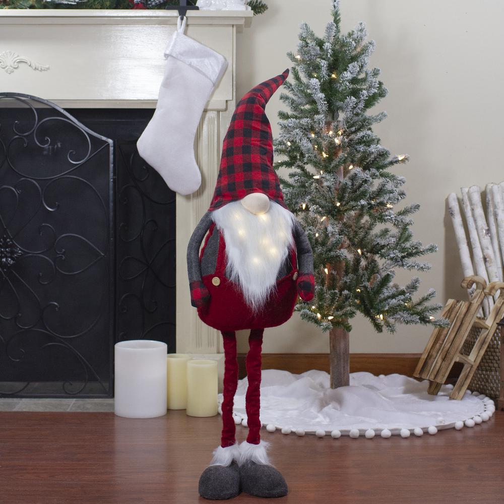 41-Inch LED Lighted Red and Black Plaid Extendable Gnome Christmas Figure. Picture 2
