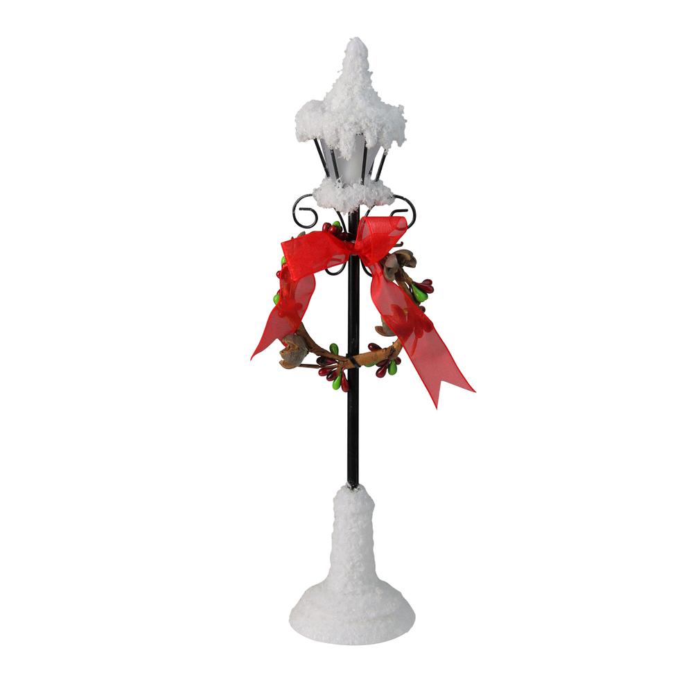12.75" White Snowfall Valley LED Lighted Lamp Post with Wreath Christmas Decoration. Picture 3