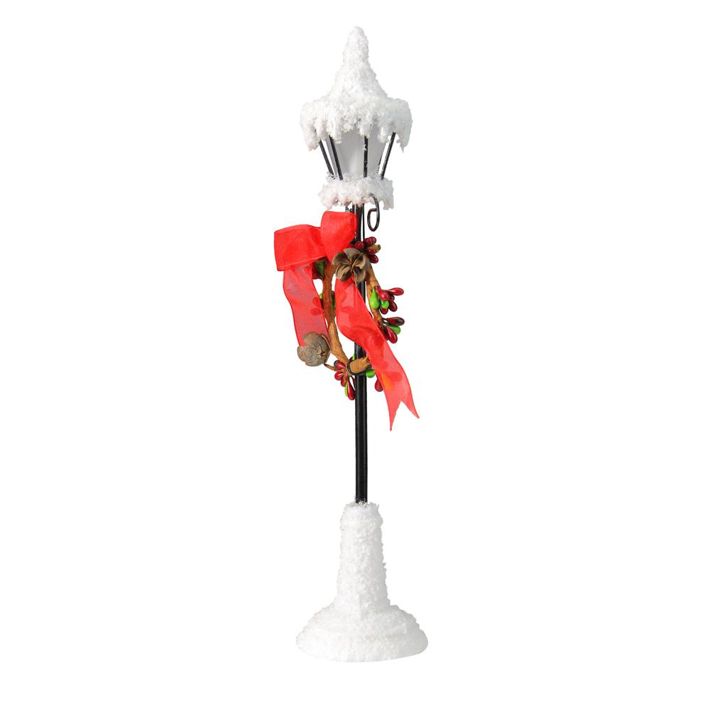 12.75" White Snowfall Valley LED Lighted Lamp Post with Wreath Christmas Decoration. Picture 2