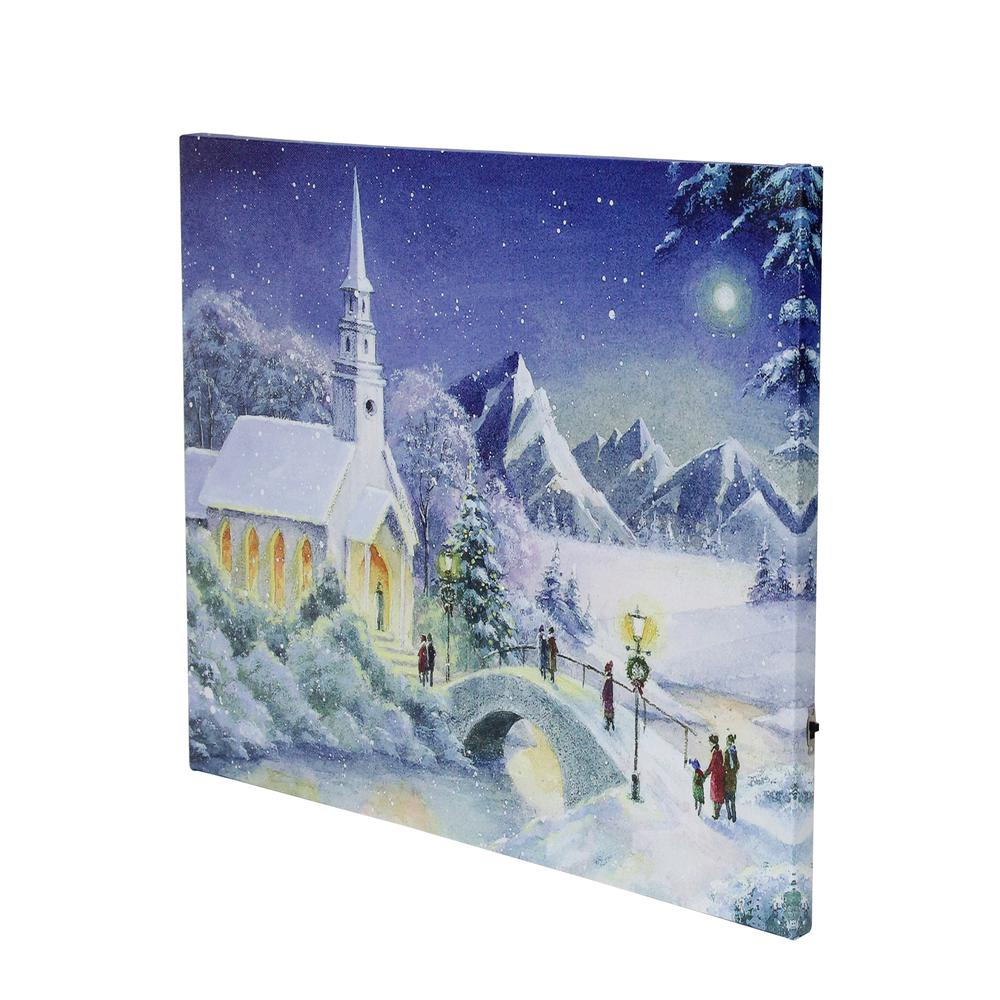 LED Fiber Optic Lighted Snow Covered Church Christmas Wall Art 15.75" x 12". Picture 2