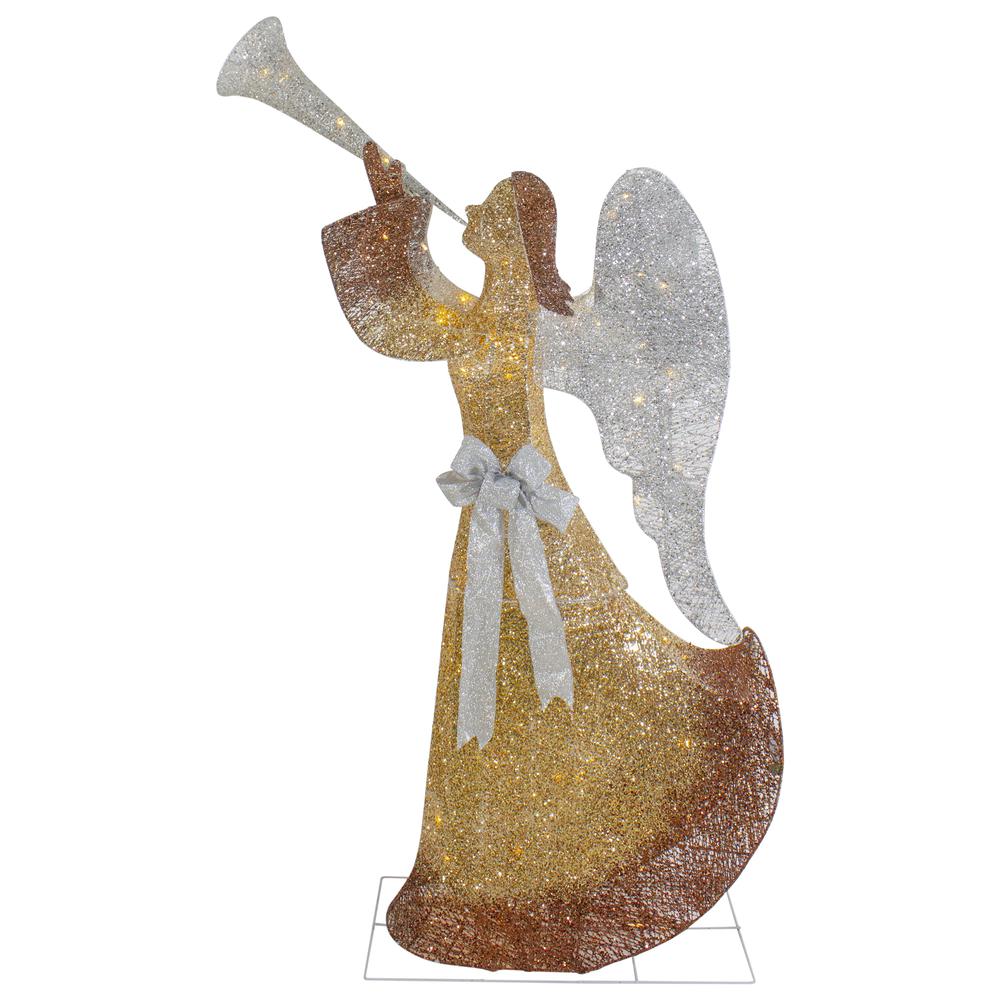 63" Gold LED Lighted Angel with Trumpet Outdoor Christmas Decoration. Picture 1