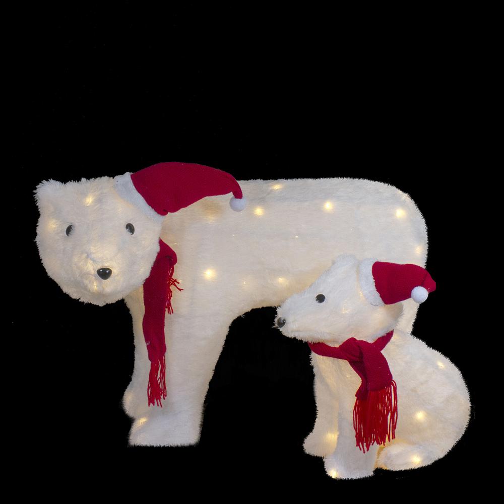 Set of 2 LED Lighted Chenille Polar Bears Outdoor Christmas Decorations. Picture 2