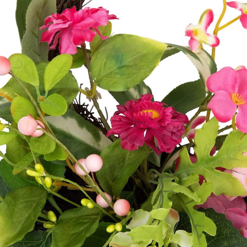 Leafy Hydrangea Floral Spring Hanging Basket - 16"  - Pink. Picture 3