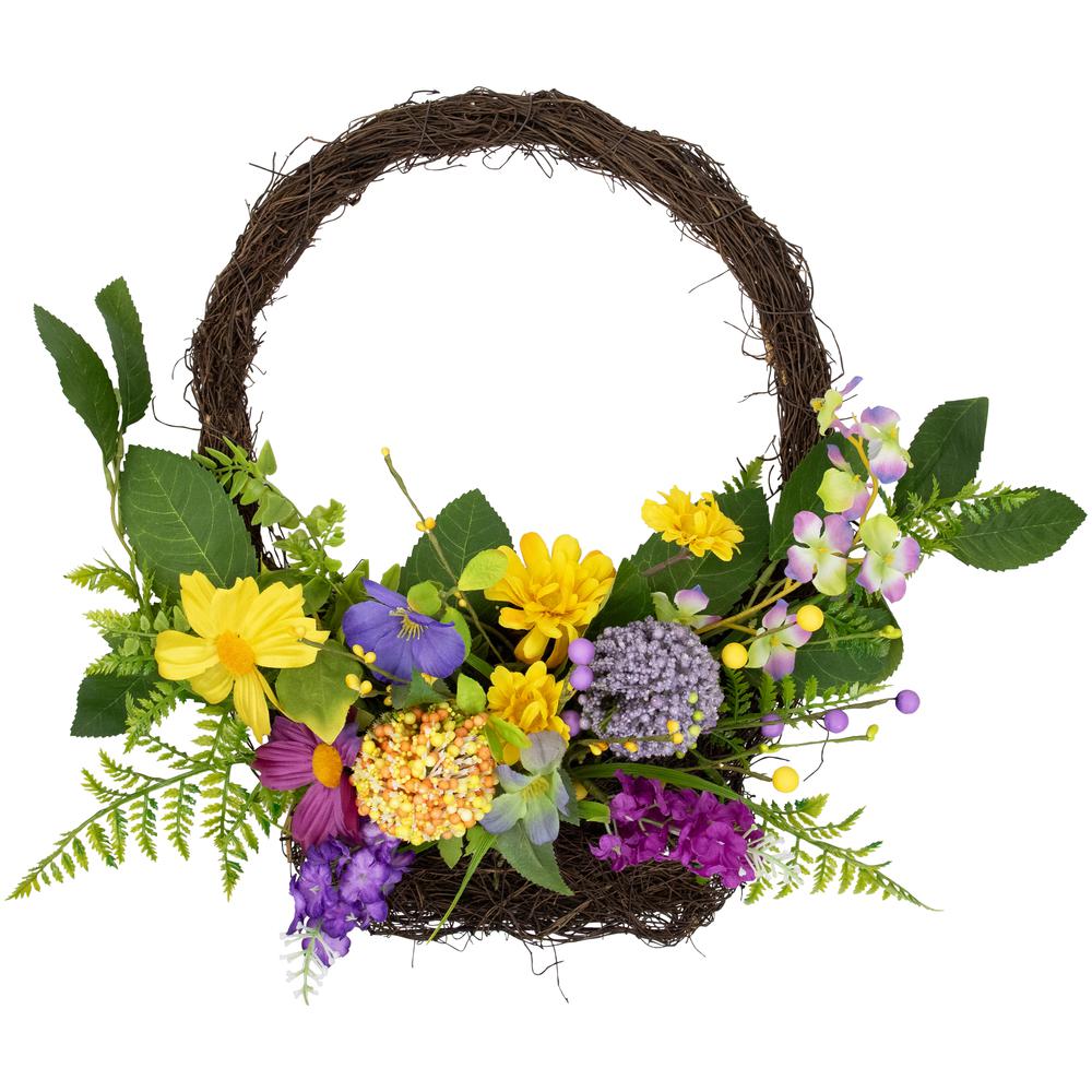 Mixed Wild Flower and Foliage Hanging Spring Wall Basket - 16". Picture 1
