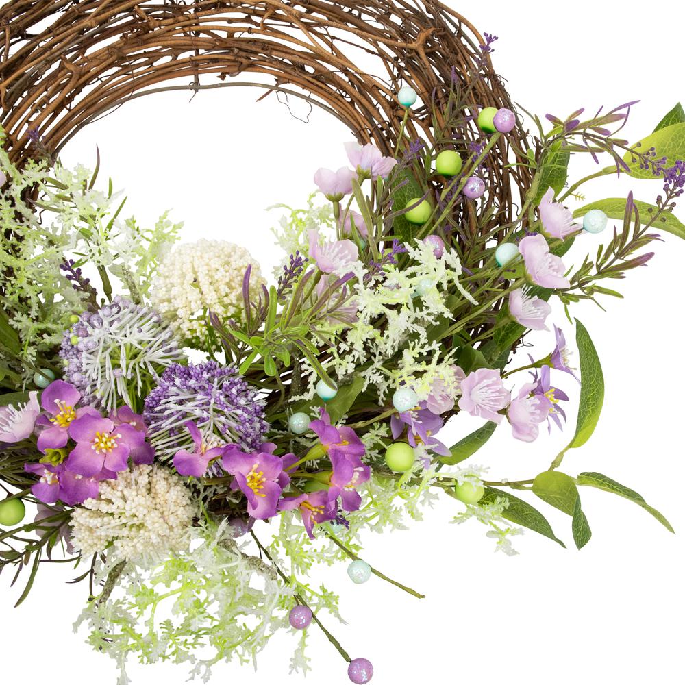 Wildflower and Berry Half Spring Wreath - 24" - Purple. Picture 4