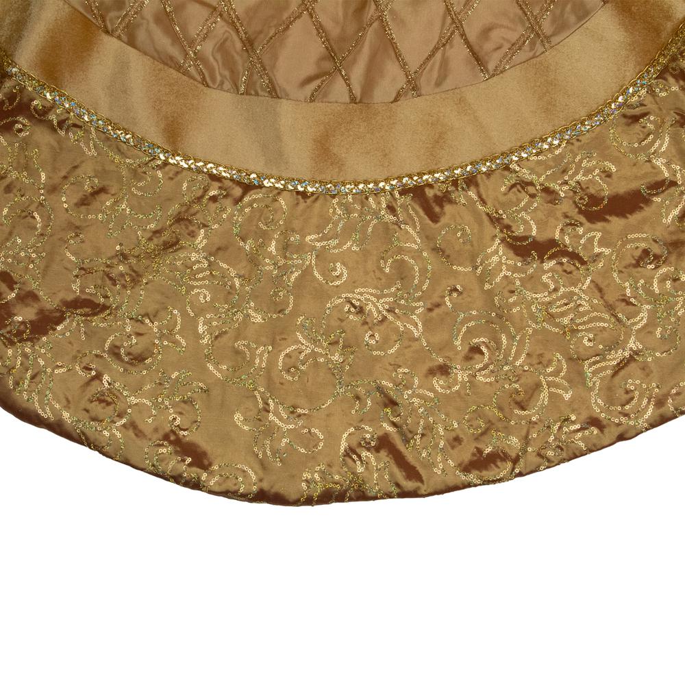 72" Gold Quilted Christmas Tree Skirt with Iridescent Sequins. Picture 3