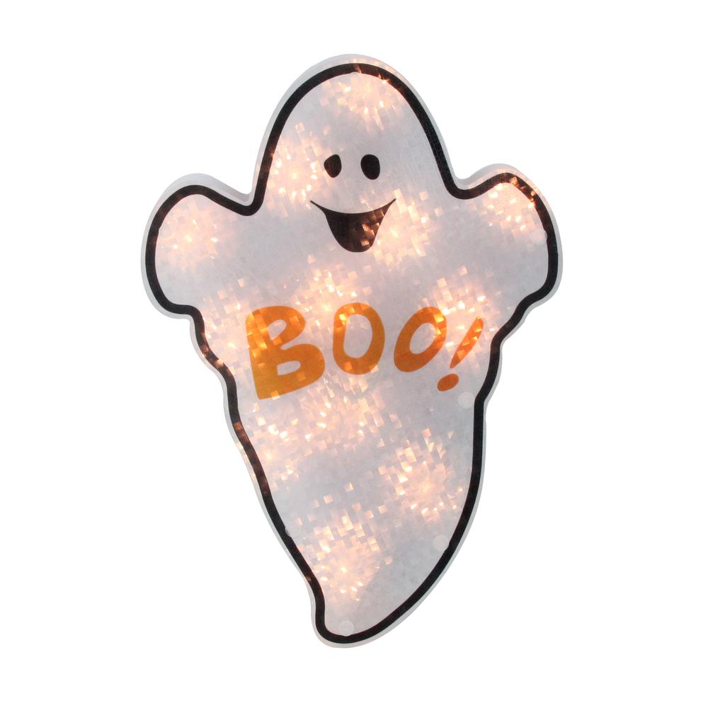 12" Lighted Holographic Ghost Halloween Window Silhouette Decoration. Picture 1