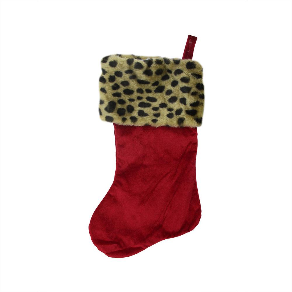 20" Red and Black Leopard Cuff Christmas Stocking. Picture 2