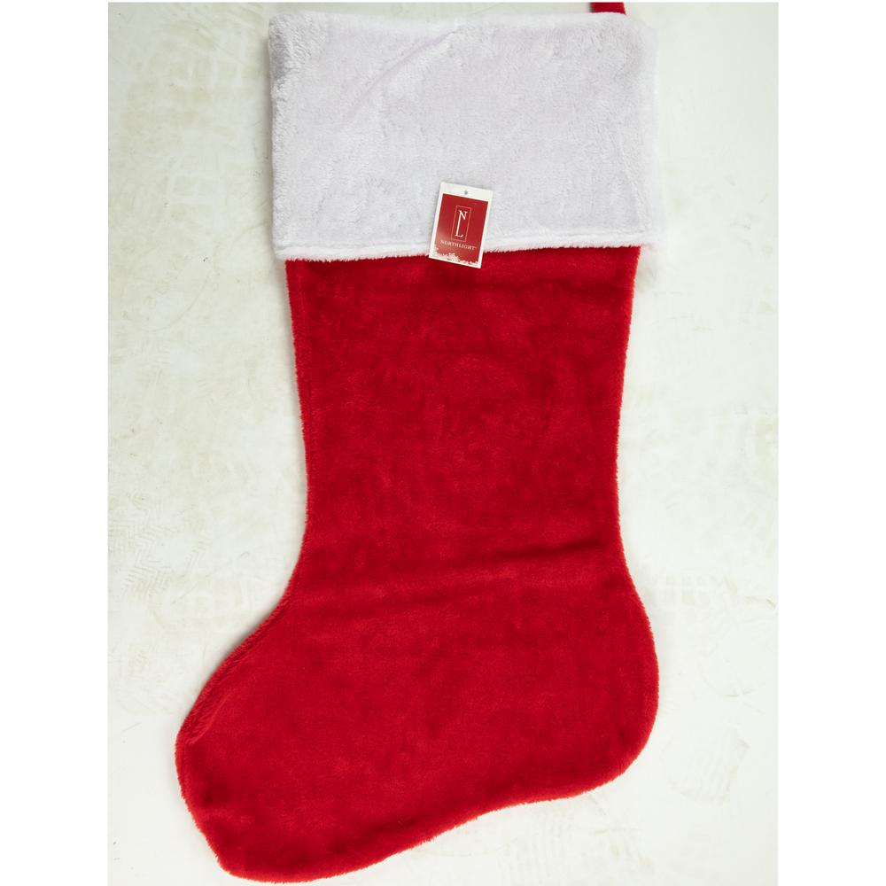 50" Jumbo Red Velvet Plush Christmas Stocking with Faux Fur Cuff. Picture 1
