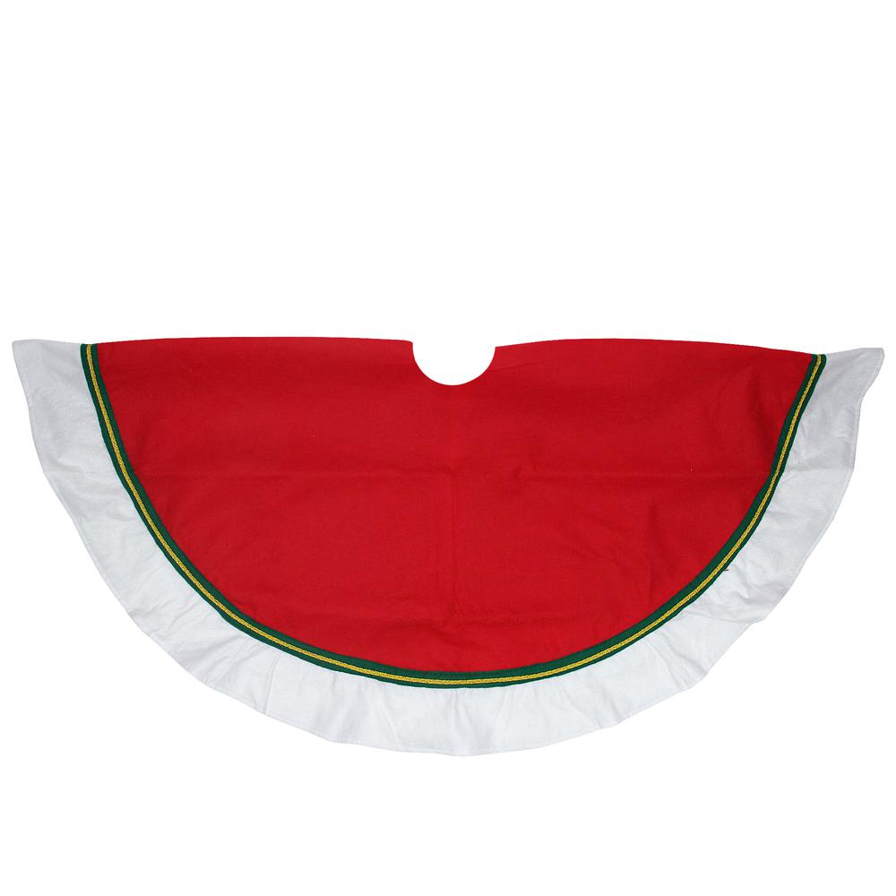 48" Red and White Contemporary Christmas Tree Skirt. Picture 1