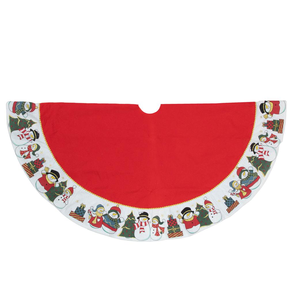 48" Red and White Jolly Snowman Christmas Tree Skirt. Picture 3