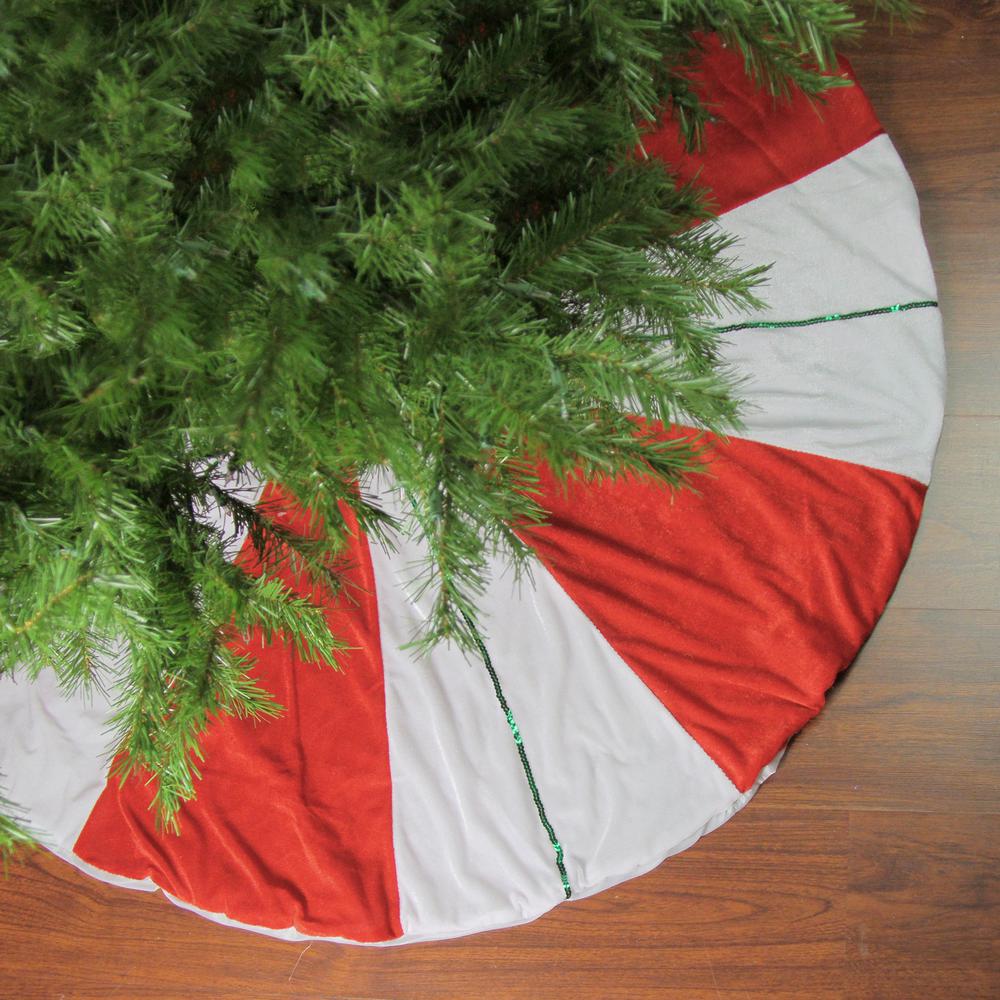 48" Red and White Peppermint Twist Stripes Christmas Tree Skirt. Picture 3
