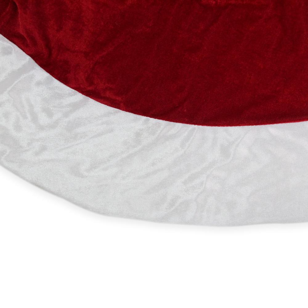 60" Red and White Solid Round Christmas Tree Skirt. Picture 2