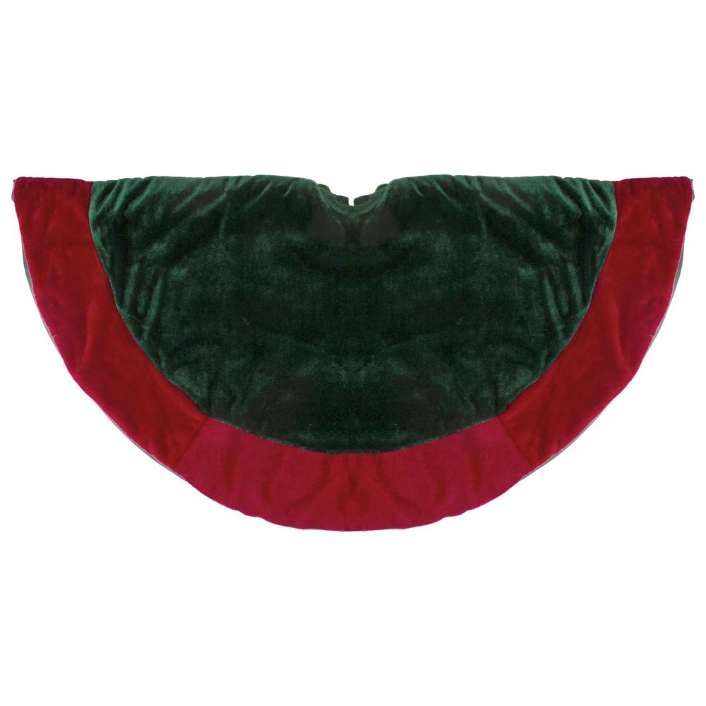 26" Traditional Green and Red Velveteen Christmas Tree Skirt. Picture 1