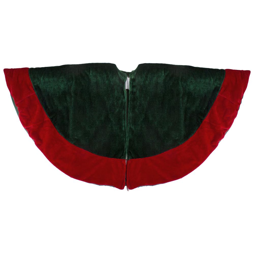 26" Traditional Green and Red Velveteen Christmas Tree Skirt. Picture 3
