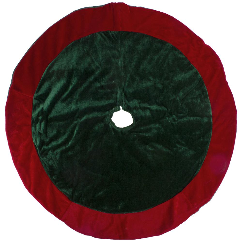 26" Traditional Green and Red Velveteen Christmas Tree Skirt. Picture 2