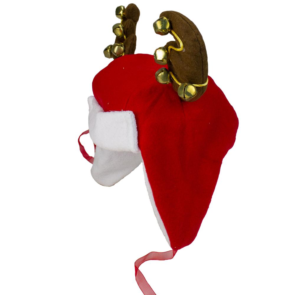 17" Red and White Reindeer Antlers Unisex Adult Christmas Trapper Hat Costume Accessory - One Size. Picture 2