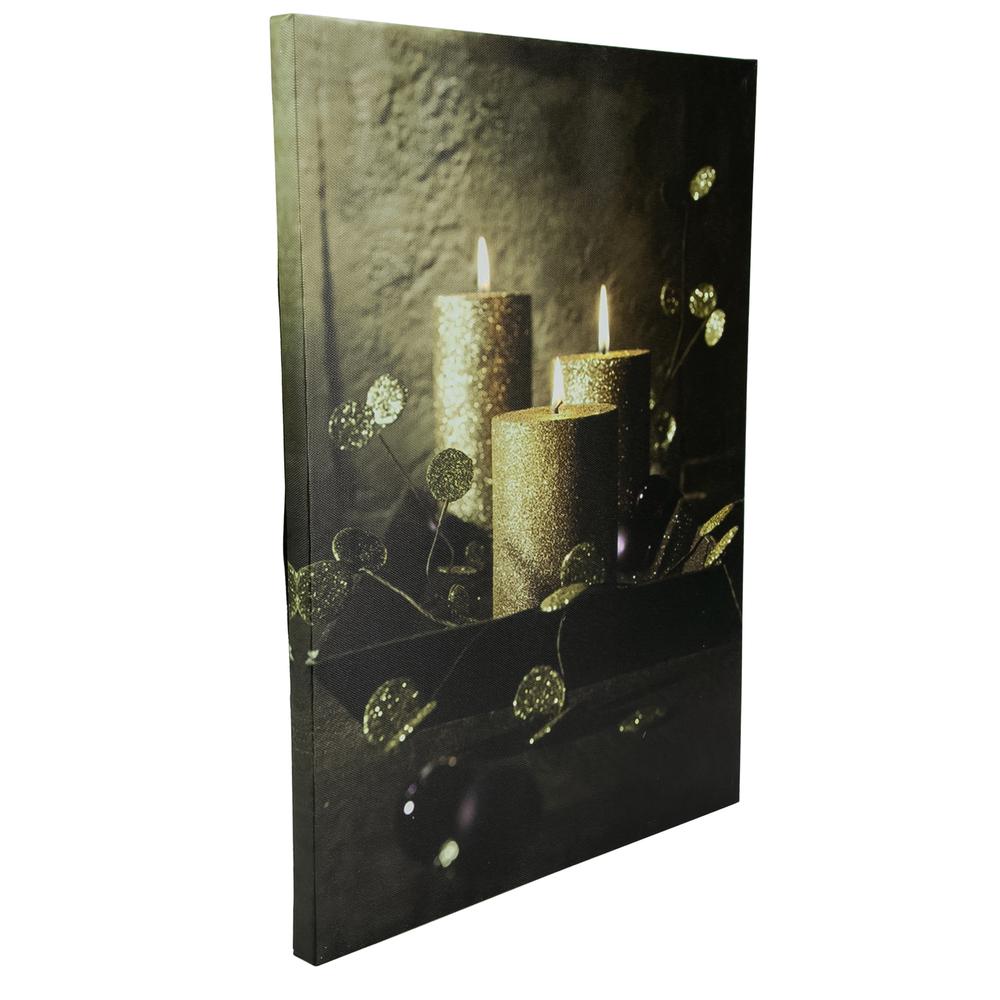 LED Lighted Glittery Gold Flickering Candles Christmas Canvas Wall Art 15.75" x 11.75". Picture 4