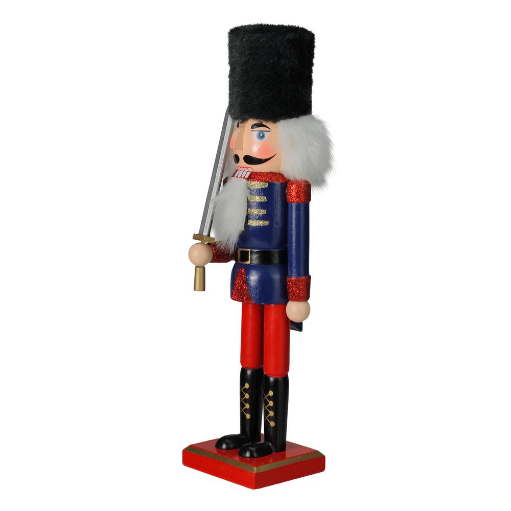 14" Red and Blue Christmas Nutcracker Soldier with Sword. Picture 2