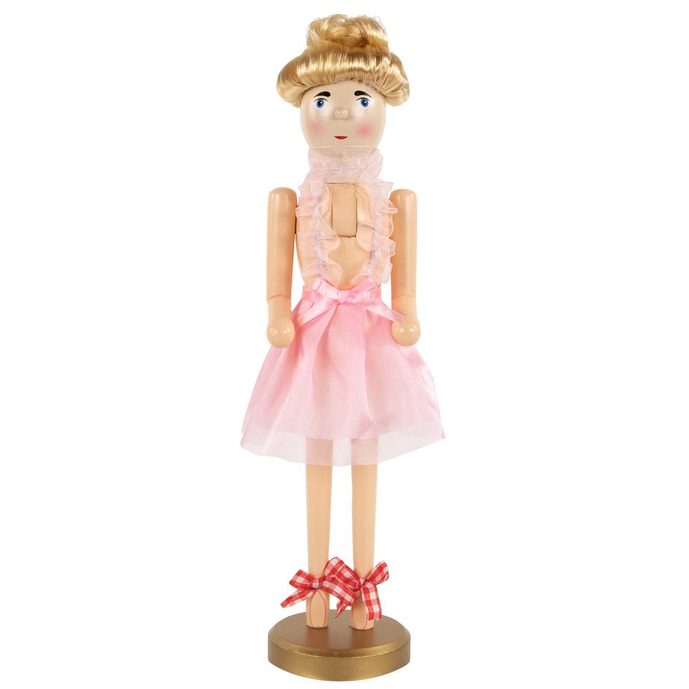 15.5" Pink Tutu Blonde Wooden Ballerina Wooden Christmas Nutcracker. Picture 1