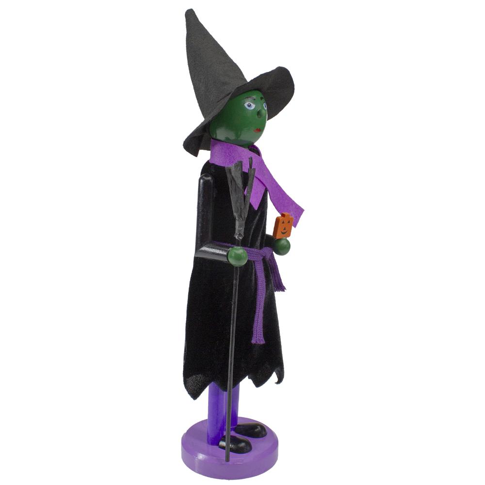 14" Black and Green Witch Jack-O-Lantern Halloween Nutcracker with Broom. Picture 4