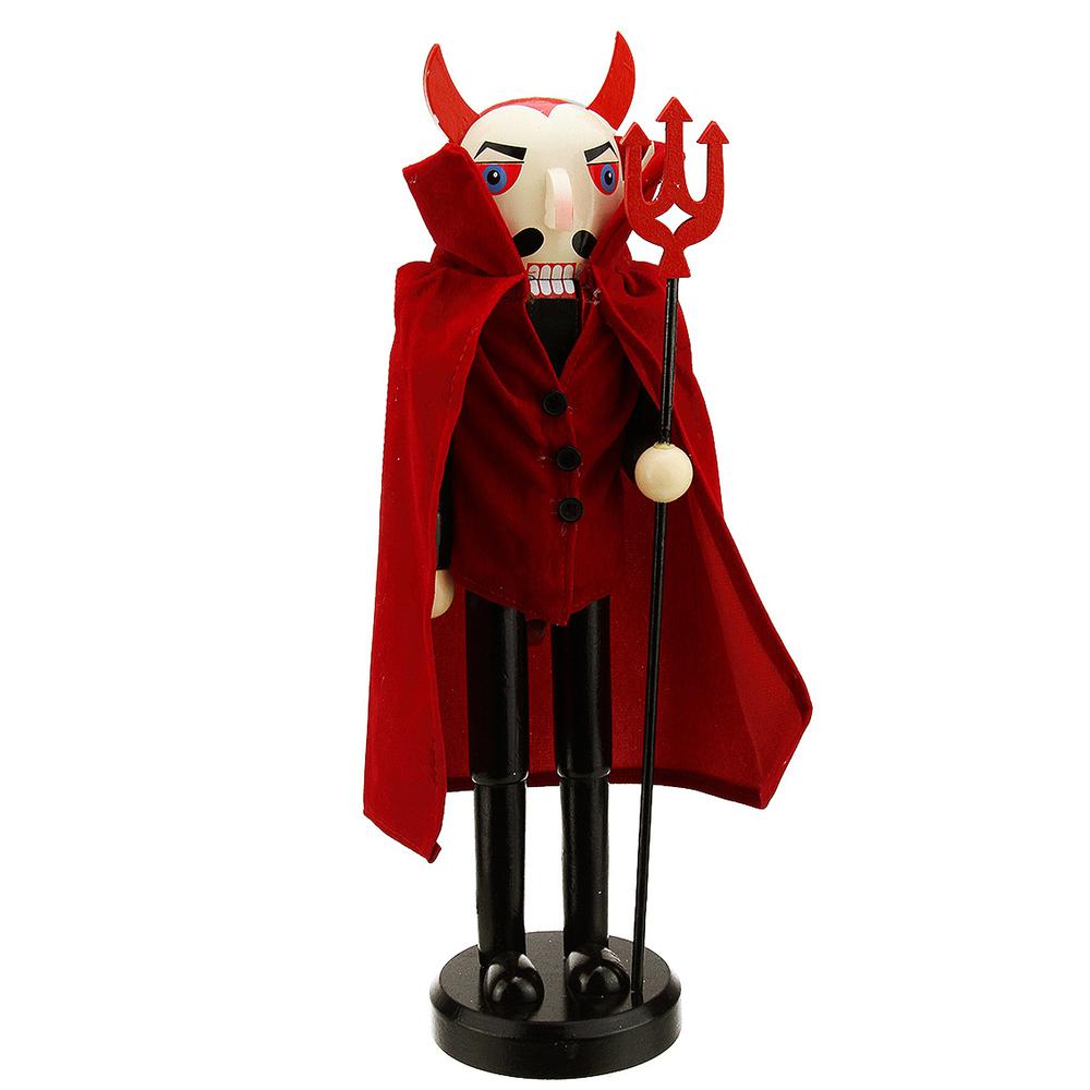 14" Red and Black Devil Holding Pitch Fork Halloween Nutcracker. Picture 2