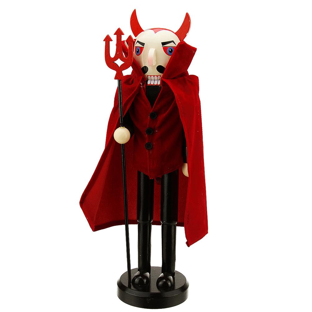 14" Red and Black Devil Holding Pitch Fork Halloween Nutcracker. Picture 1