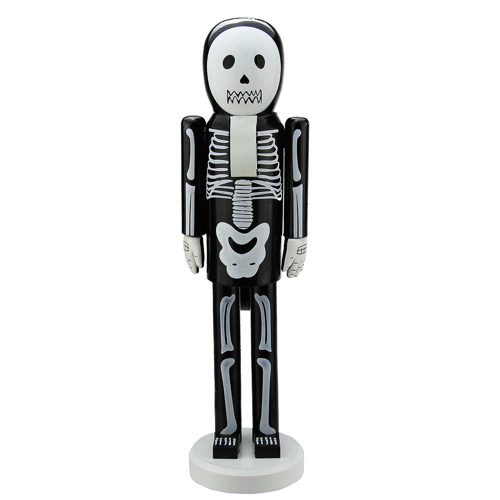 14" Black and White Skeleton Halloween Nutcracker. Picture 1