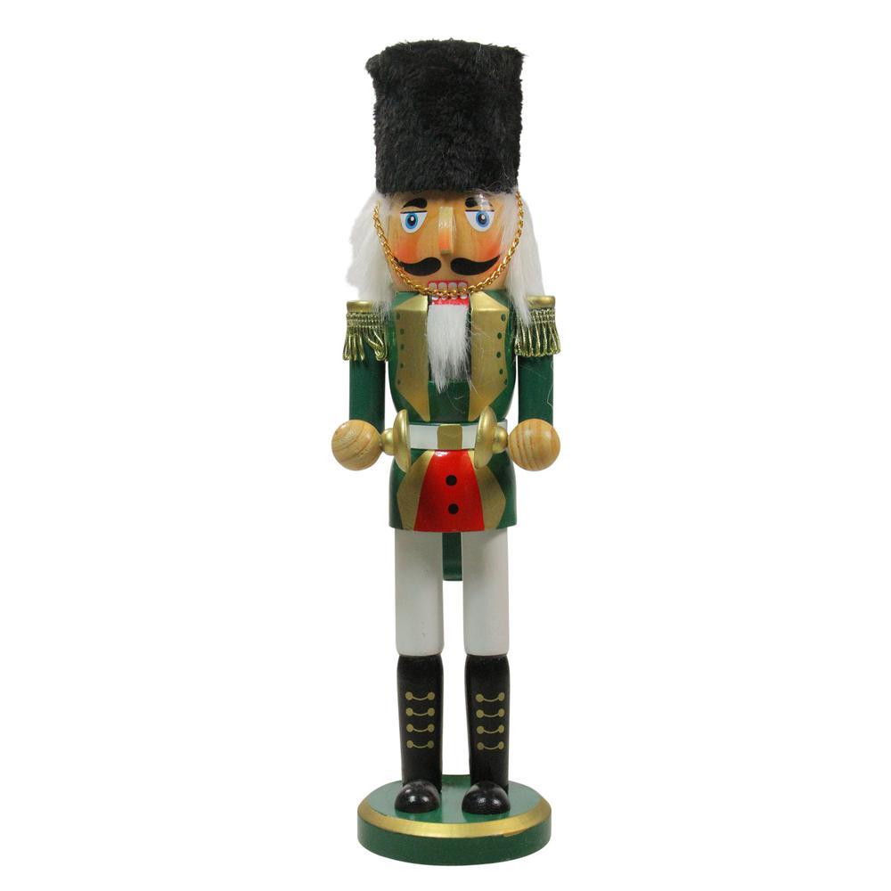 14" Green and White Cymbalist Christmas Nutcracker. Picture 1