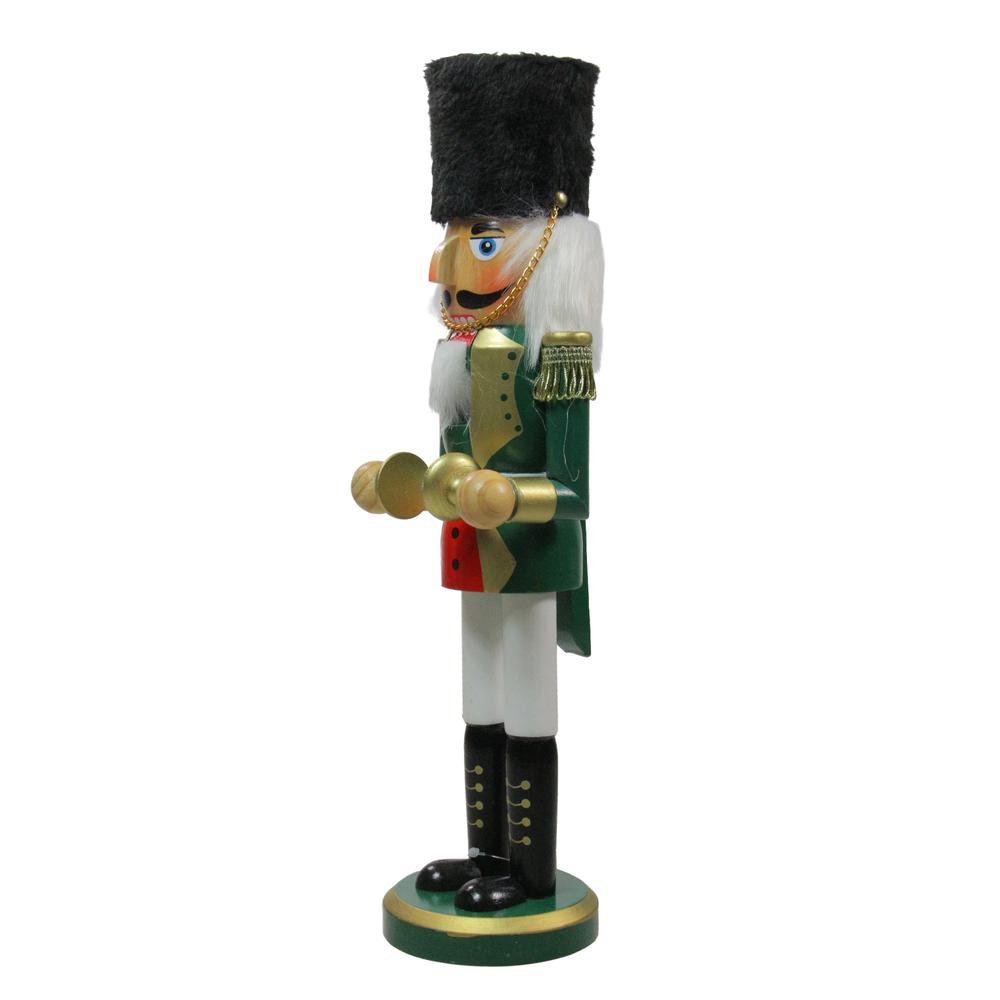 14" Green and White Cymbalist Christmas Nutcracker. Picture 2