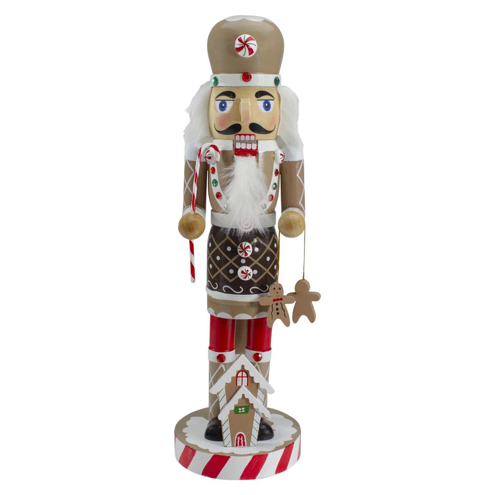 14" Beige and Red Wooden Christmas Nutcracker Gingerbread Chef. Picture 1