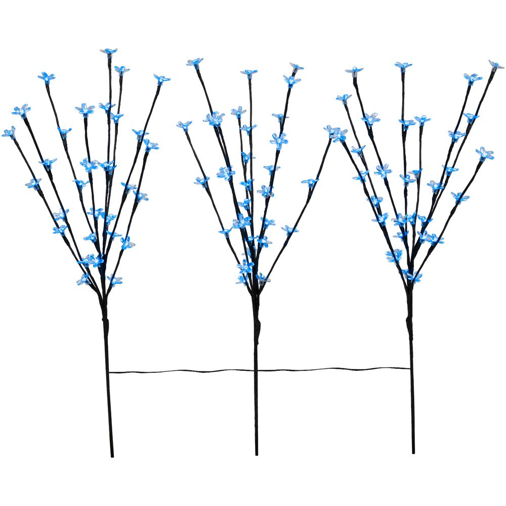 Set of 3 Pre-Lit Cherry Blossom Artificial Tree Branches 2.5' - Blue LED Lights. Picture 1