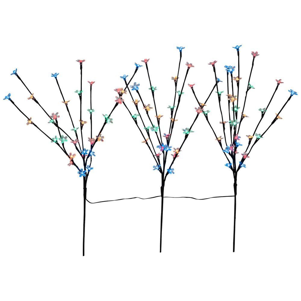 Set of 3 Cherry Blossom Artificial Tree Branches 2.5' - Multicolor LED Lights. Picture 1