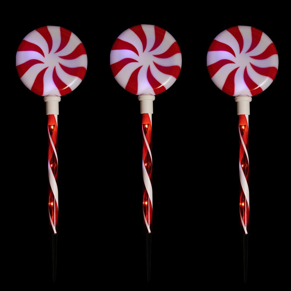 Set of 3 Lighted LED Peppermint Candy Christmas Pathway Markers 26". Picture 2