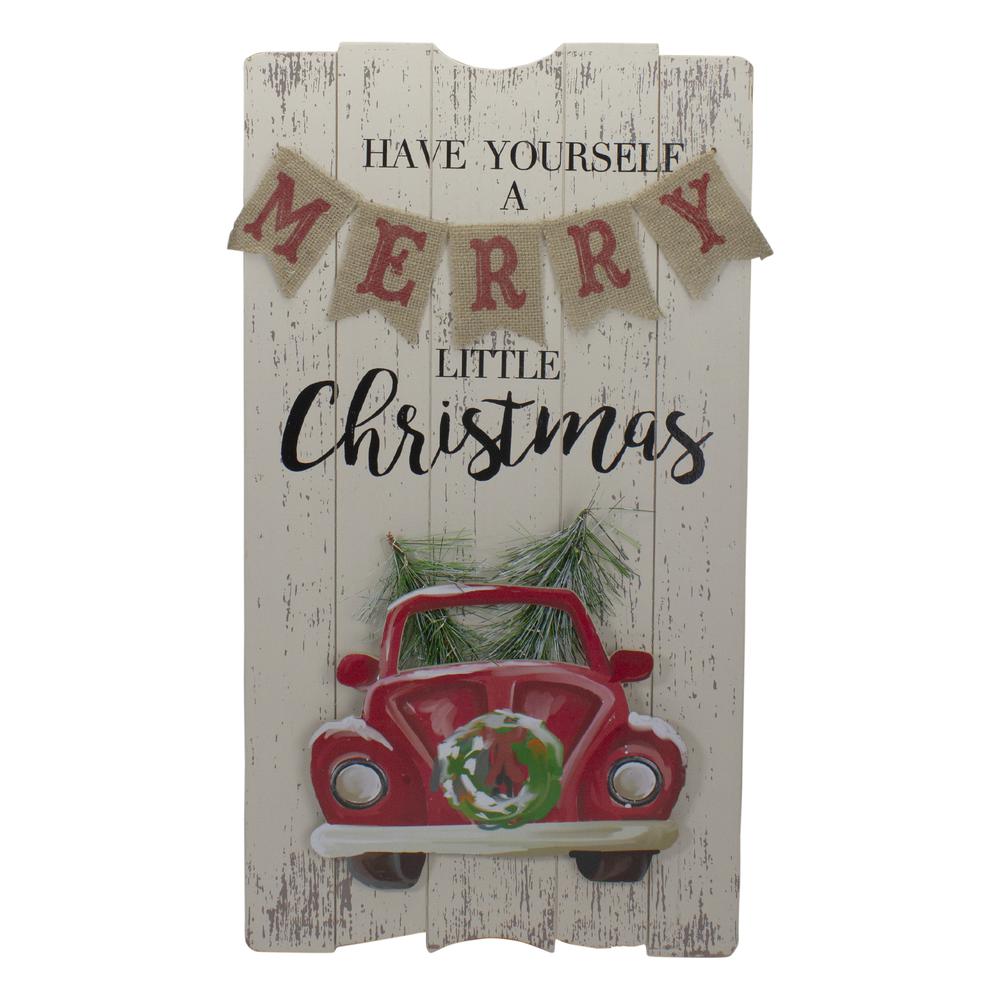 24-Inch Lighted Merry Little Christmas Vintage Red Truck Wall Sign. Picture 1