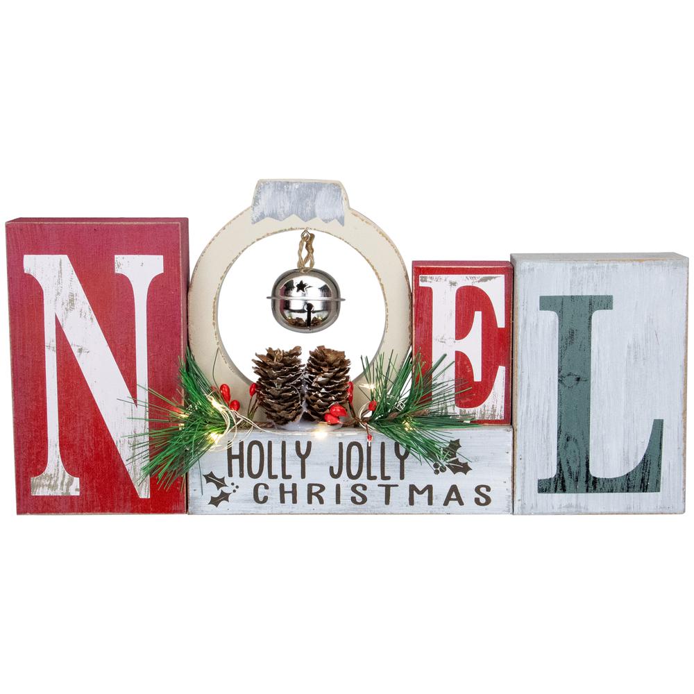 13" LED Lighted Noel Holly Jolly Christmas Sign with Jingle Bell. Picture 1