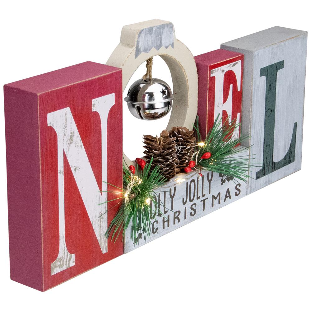 13" LED Lighted Noel Holly Jolly Christmas Sign with Jingle Bell. Picture 2