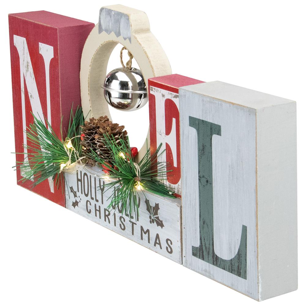 13" LED Lighted Noel Holly Jolly Christmas Sign with Jingle Bell. Picture 3
