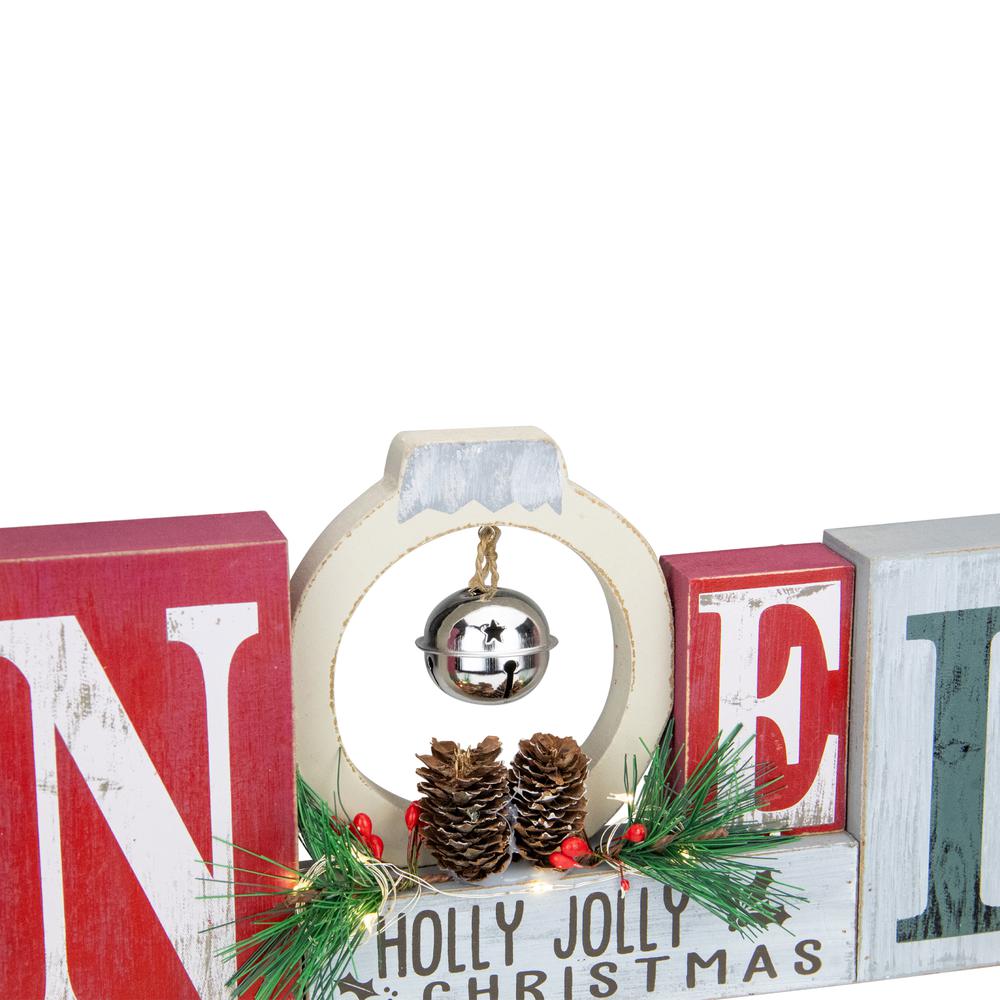 13" LED Lighted Noel Holly Jolly Christmas Sign with Jingle Bell. Picture 4