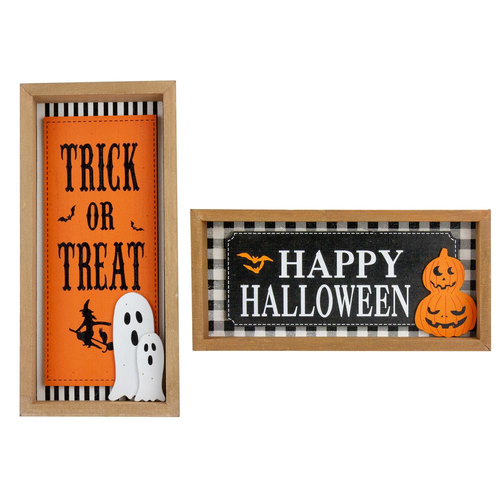 Set of 2 Happy Halloween Wooden Shadow Box Plaques. Picture 1