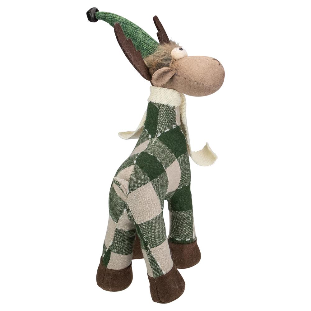 14" Tan and Green Buffalo Plaid Standing Moose Christmas Decoration. Picture 4