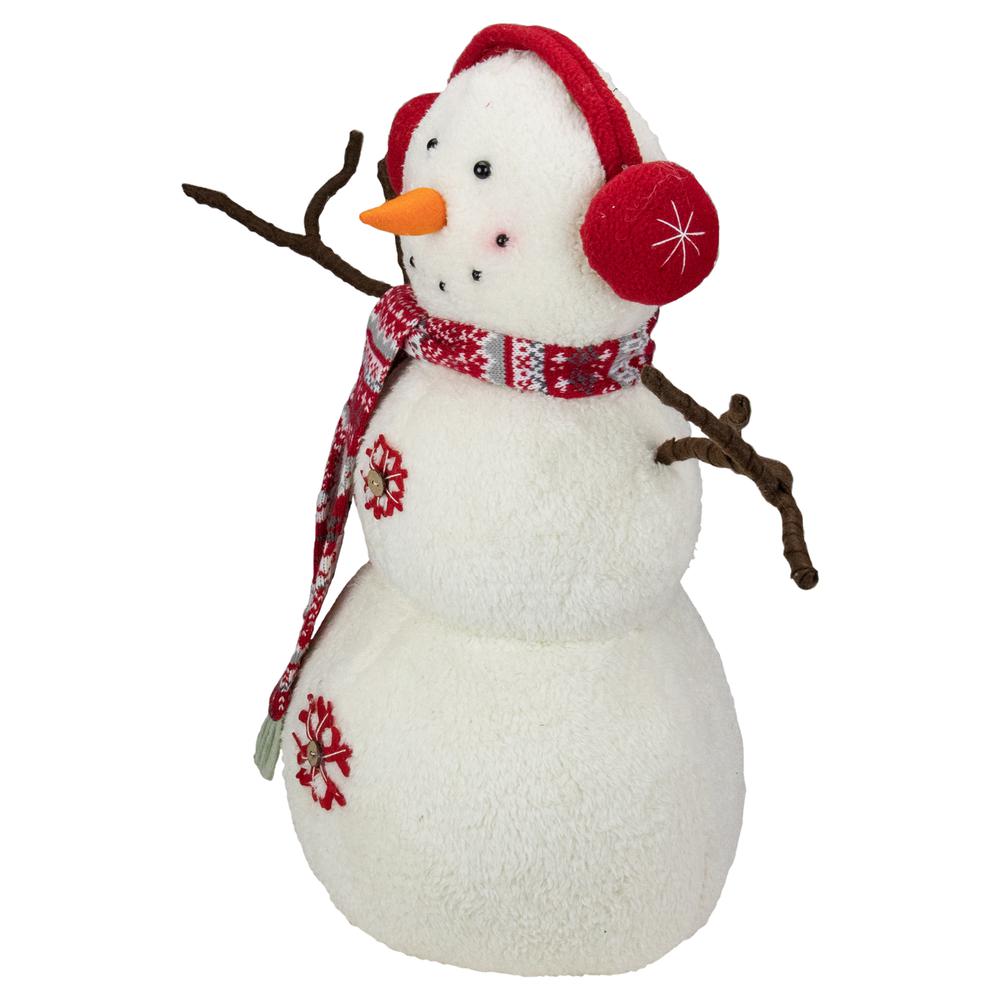 21.5-Inch White and Red Snowflake Sherpa Plush Snowman Christmas Decoration. Picture 3