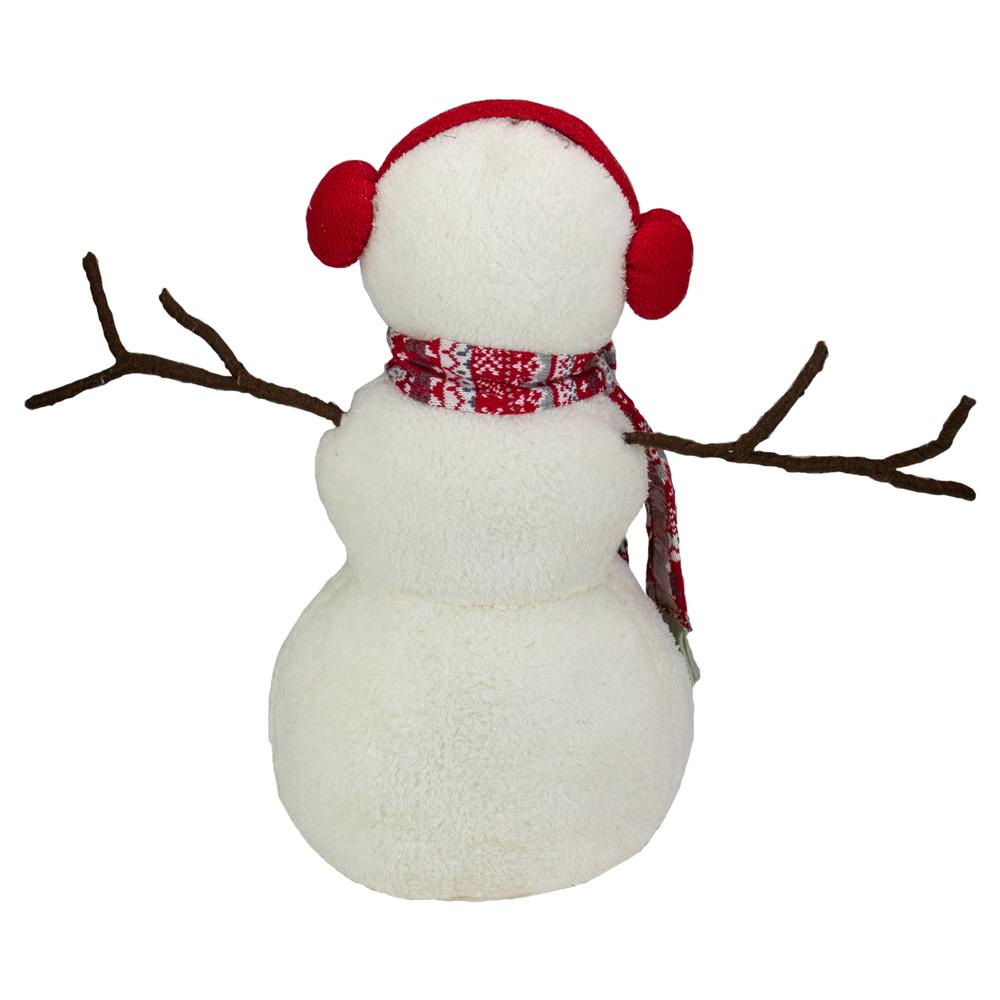 21.5-Inch White and Red Snowflake Sherpa Plush Snowman Christmas Decoration. Picture 5